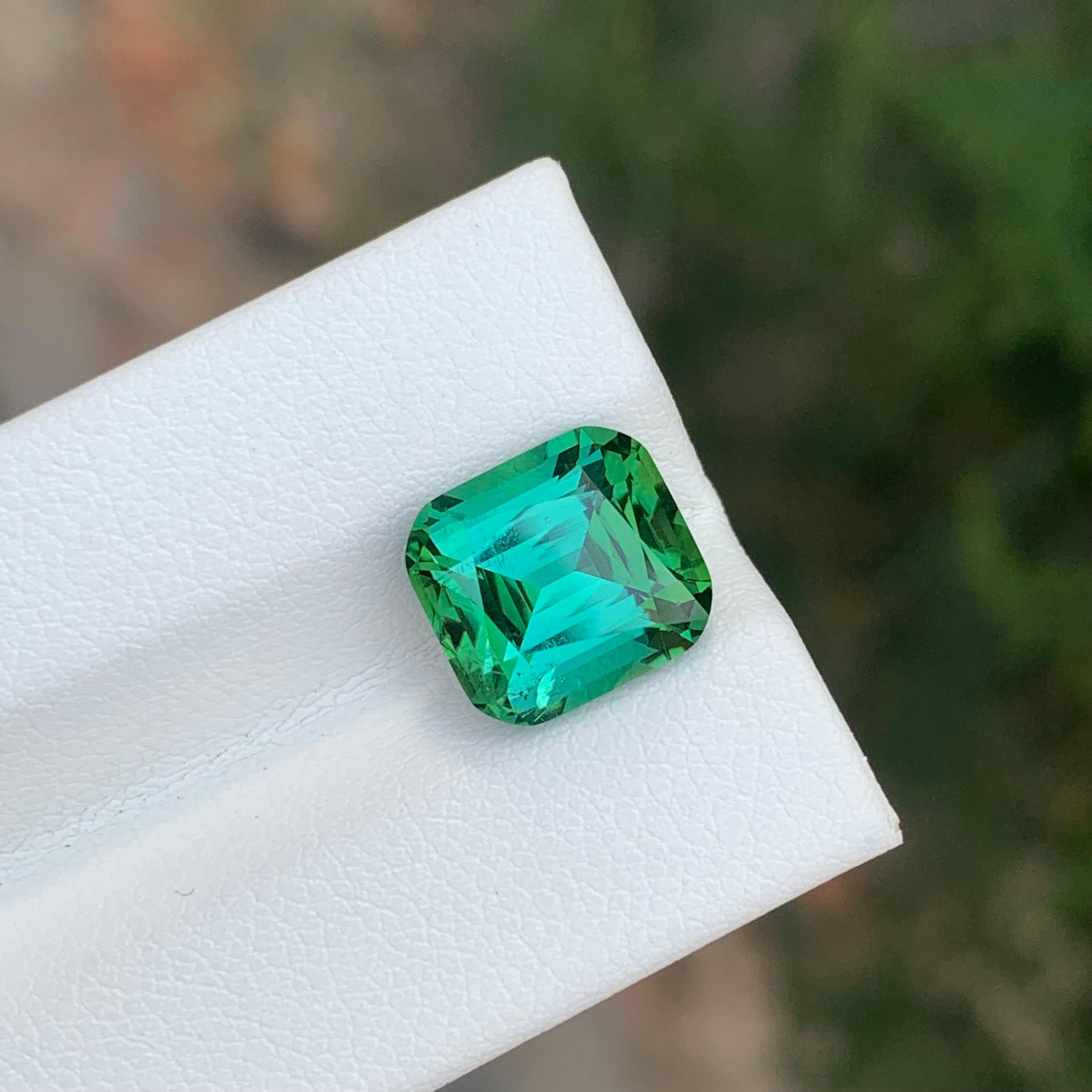 Taille coussin 5.35 Carat Natural Loose Green Tourmaline Cushion Shape Gemstone (Tourmaline verte en forme de coussin) en vente