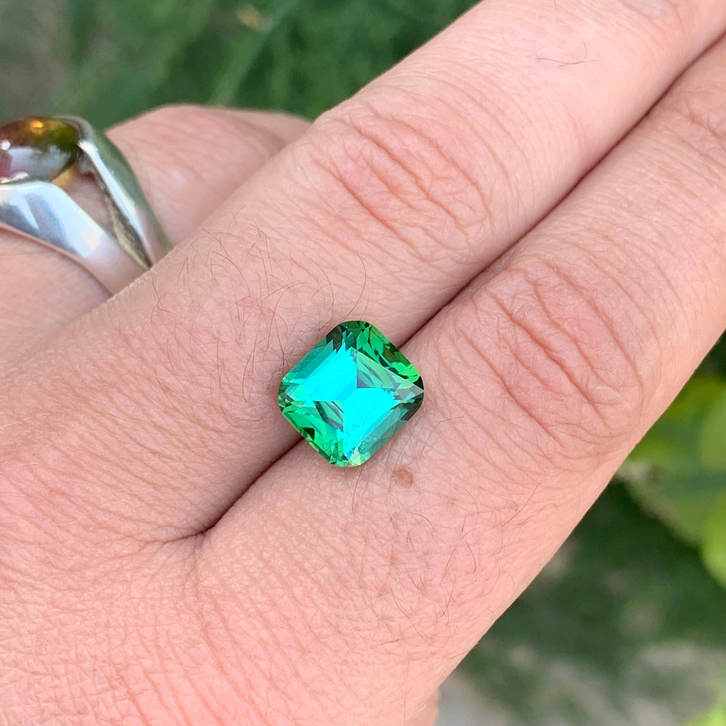 5.35 Carat Natural Loose Green Tourmaline Cushion Shape Gemstone (Tourmaline verte en forme de coussin) en vente 1