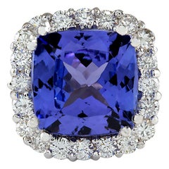 Natural Tanzanite Diamond Ring In 14 Karat White Gold 