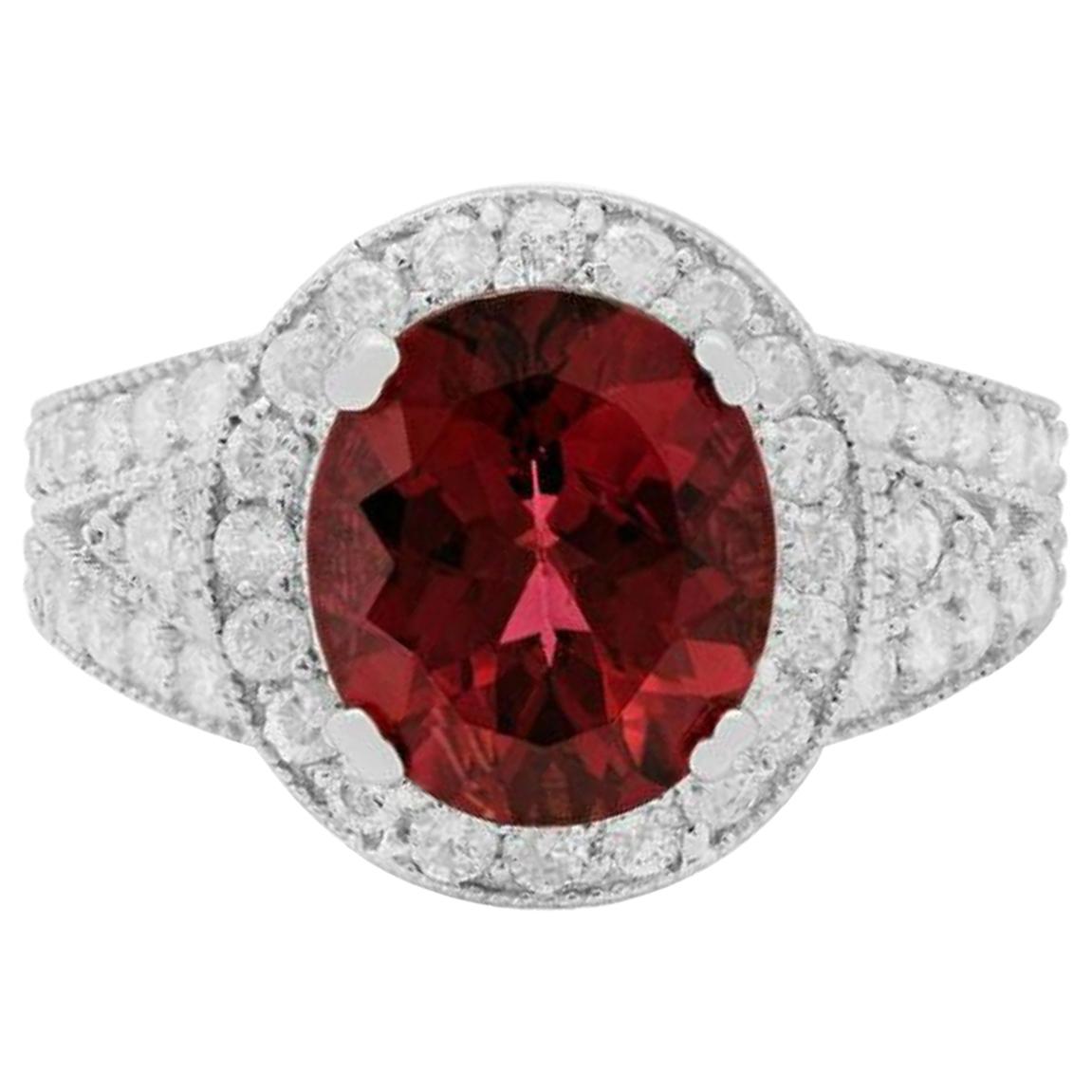 5.35 Carat Natural Tourmaline and Diamond 14 Karat Solid White Gold Ring For Sale