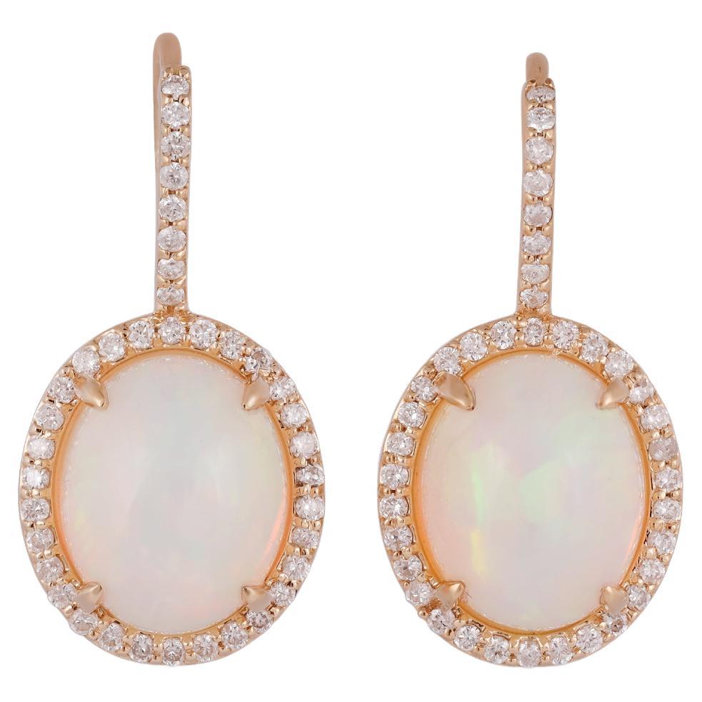 Boucle d'oreille opale et diamants de 5,35 carats  en vente