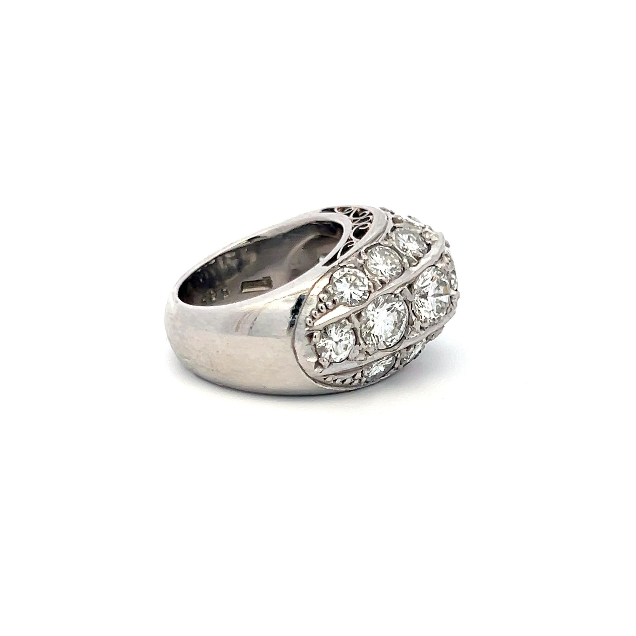 Title:
5.35 Carat Round Brilliant E VS Diamond Platinum Cocktail Ring
Style:
Cocktail
Metal:
Platinum
Gemstone 1:
5.35 Carat Diamond
Number of Stones:
19
Color:
E
Clarity:
VS
Shape:
Round Brilliant
Size:
5.75
Dimension:
0.56*0.88*0.39IN
Weight:
27.6
