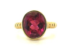 5.35 Carat Rubellite Tourmaline and Diamond Band Ring in 18k Yellow Gold