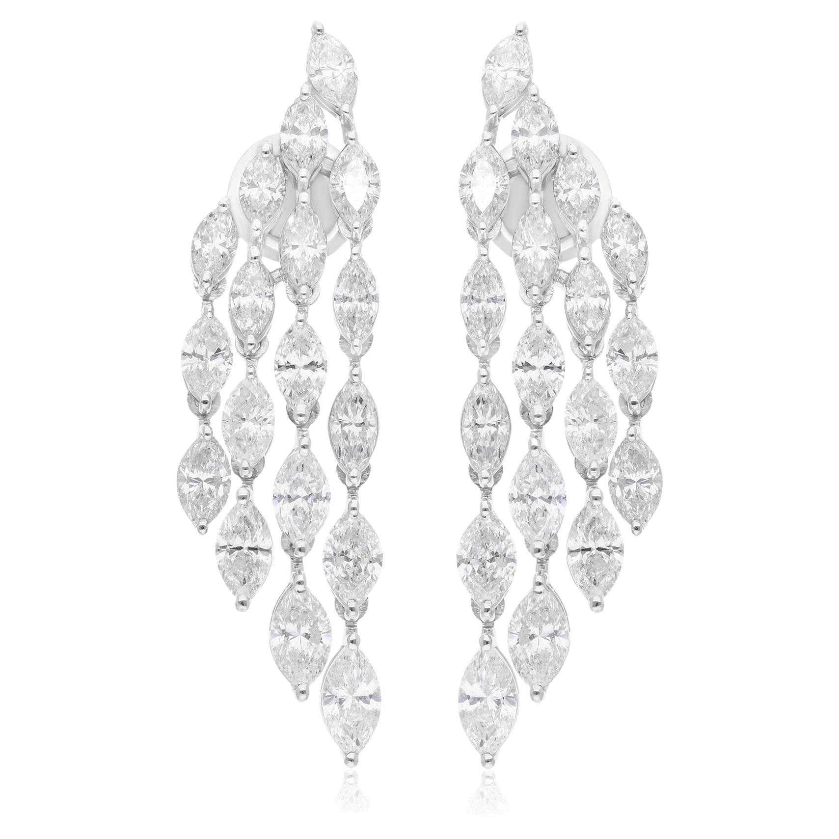 Boucles d'oreilles chandelier en or blanc 18 carats avec diamants marquises de 5,35 carats SI/H