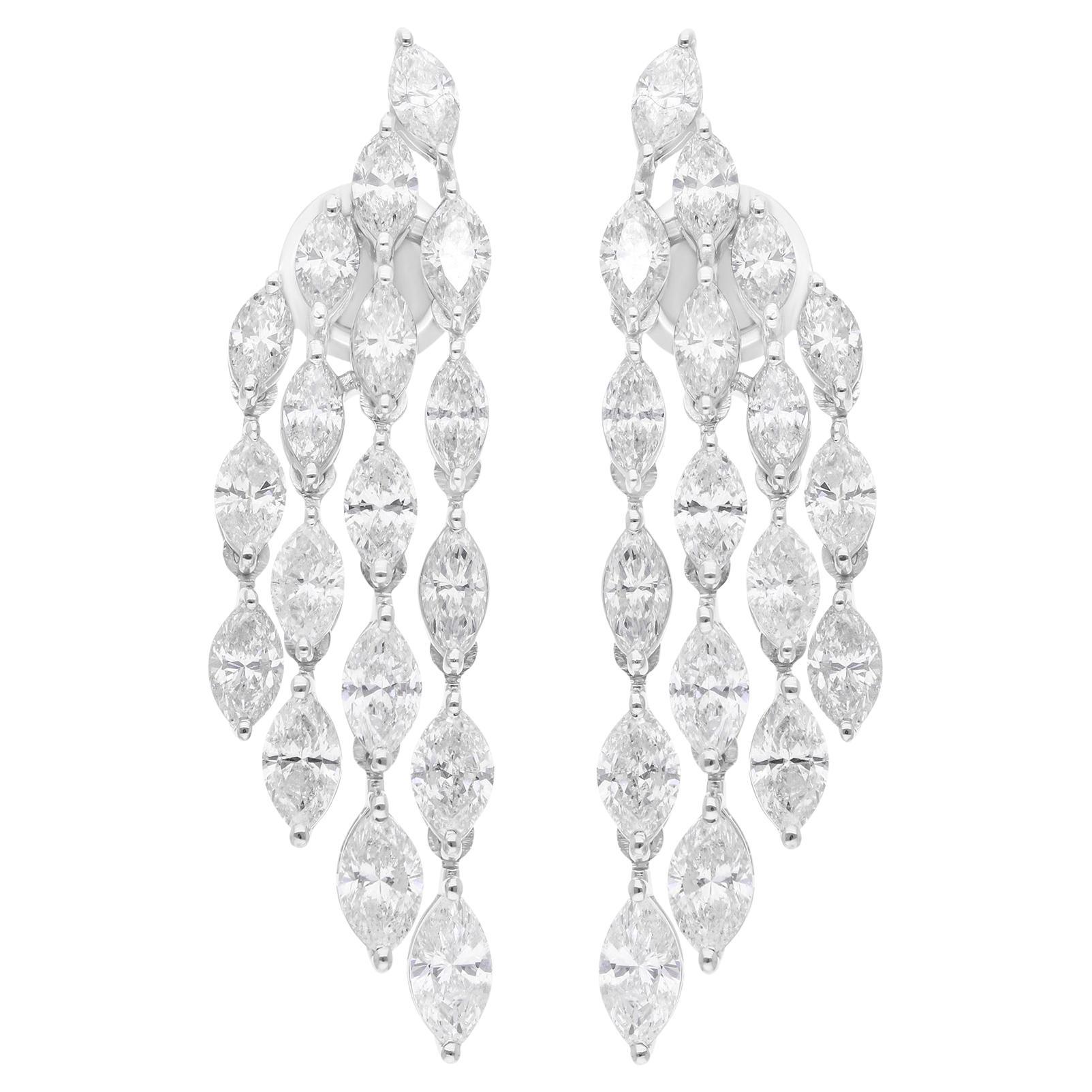 Orecchini a lampadario con diamanti marquise da 5,35 carati SI/H Gioielli in oro bianco 18 carati
