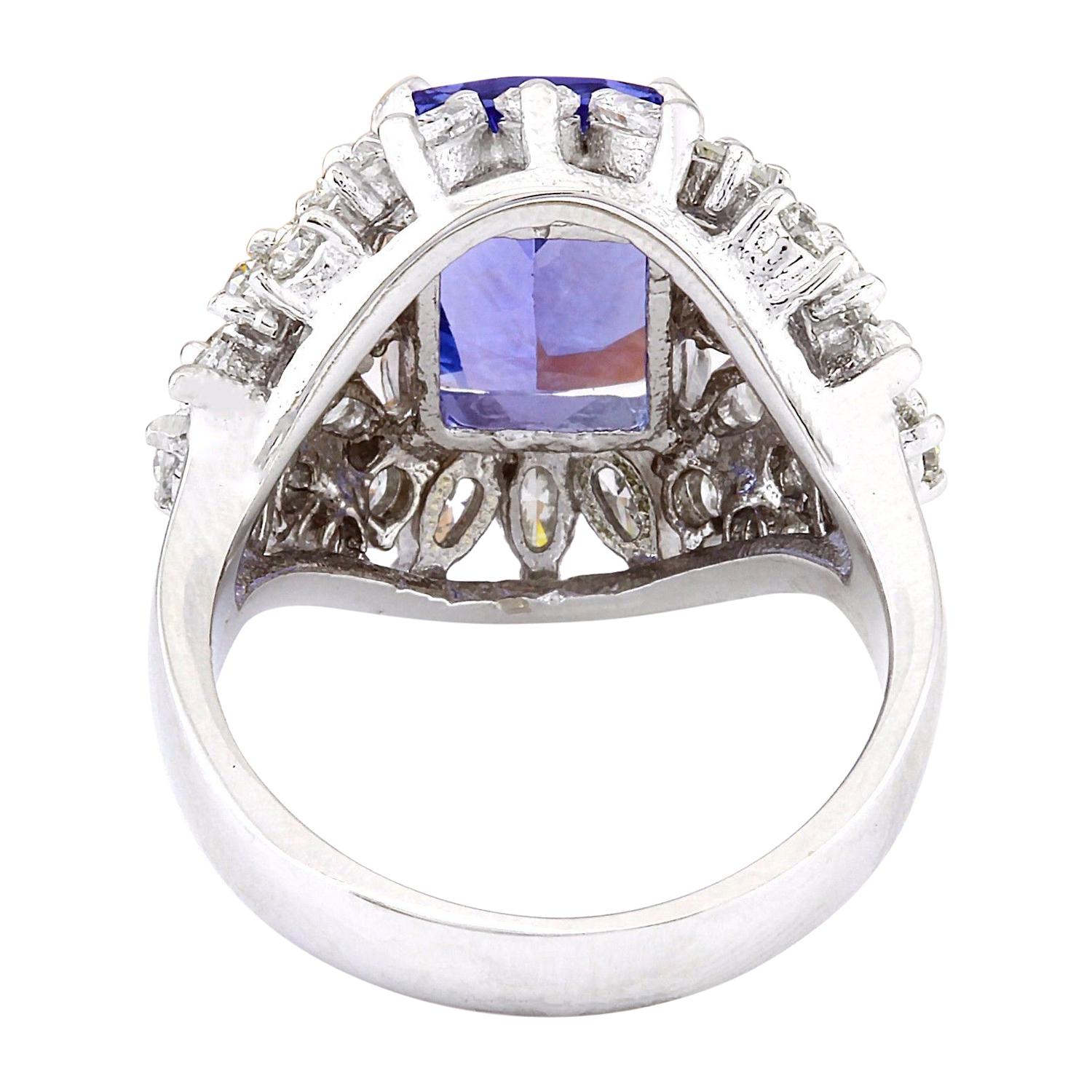 Modern Exquisite Tanzanite Diamond Ring In 14 Karat Solid White Gold  For Sale