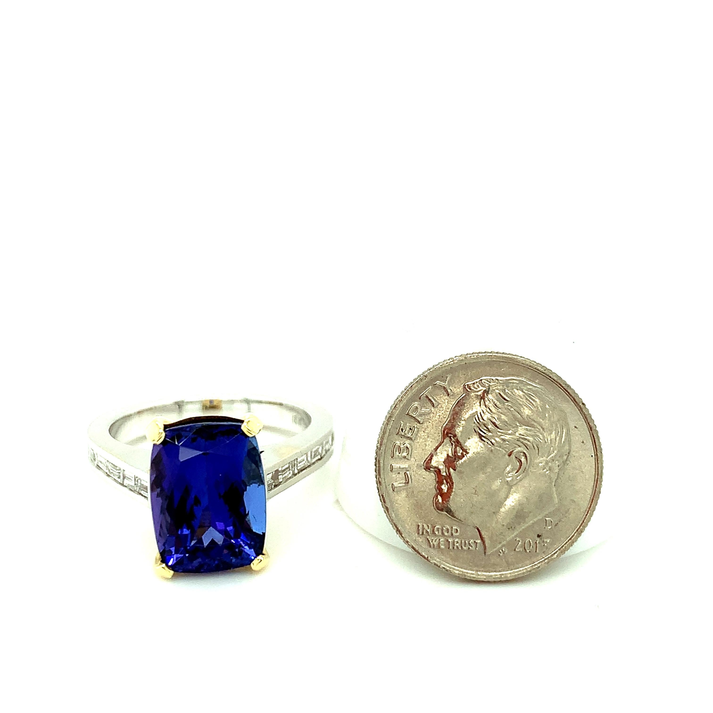 Tanzanite and Diamond Baguette Engagement Ring in 18k Gold, 5.35 Carats For Sale 1