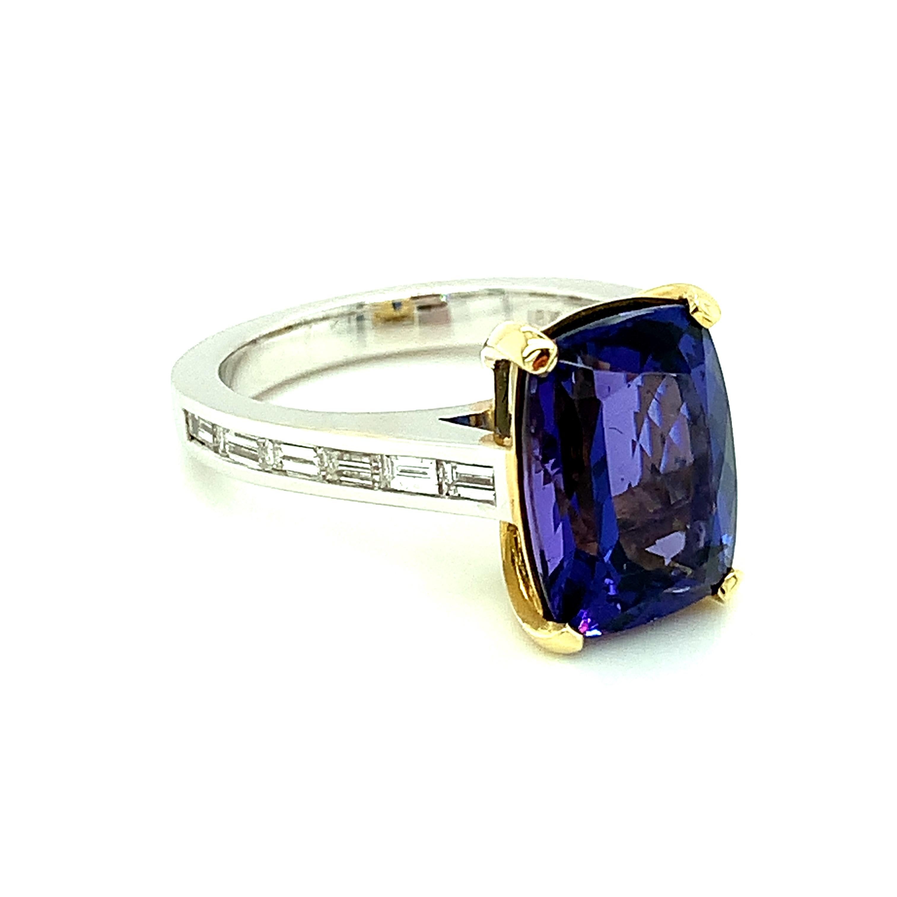 tanzanite ring with diamond baguettes