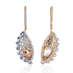 5.35 Carat Total Morganite and Aquamarine Earring with Diamonds in 18 Karat Gold
