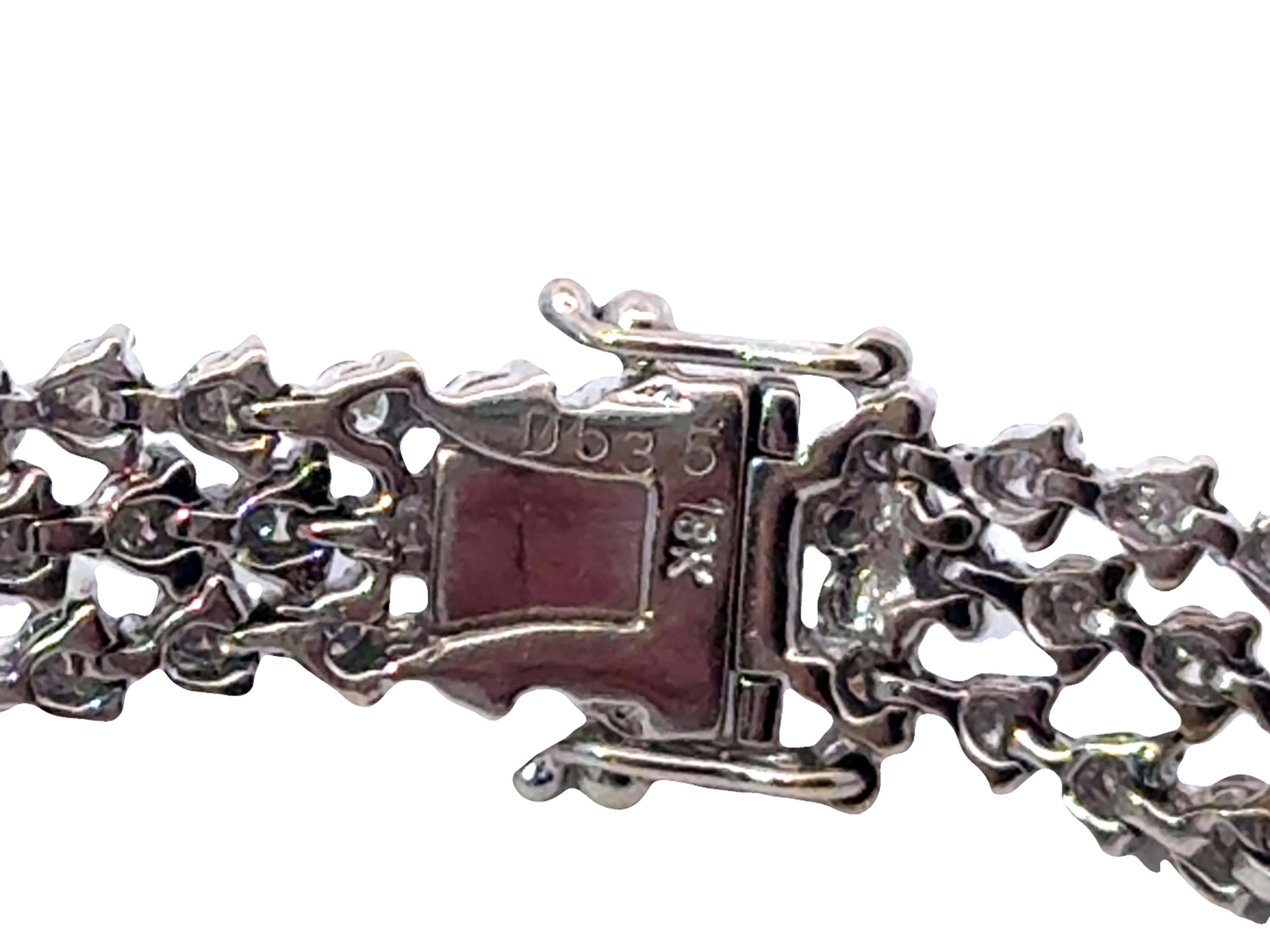5.35 Carat Triple Row Diamond Tennis Bracelet 18K White Gold im Angebot 1
