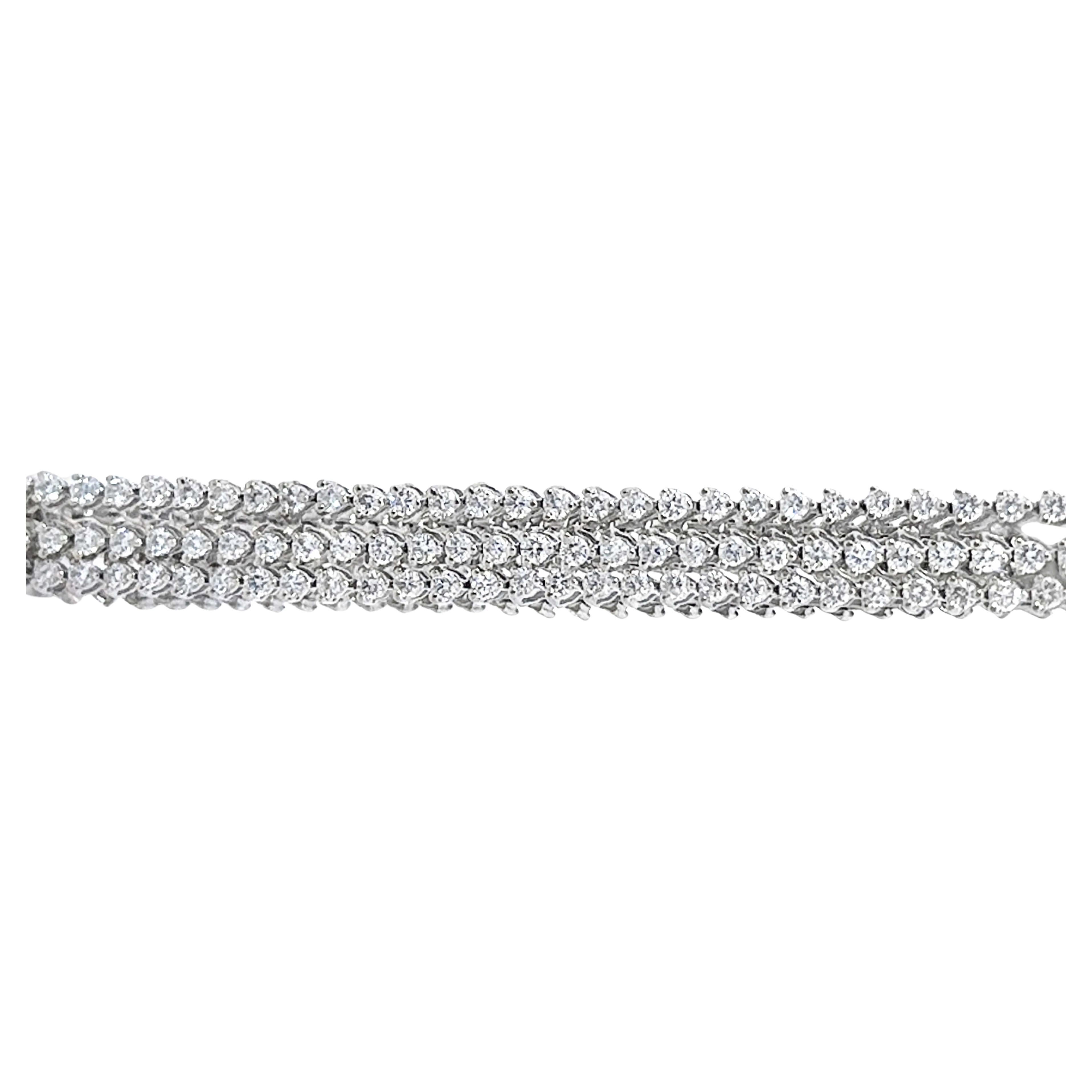 5.35 Carat Triple Row Diamond Tennis Bracelet 18K White Gold