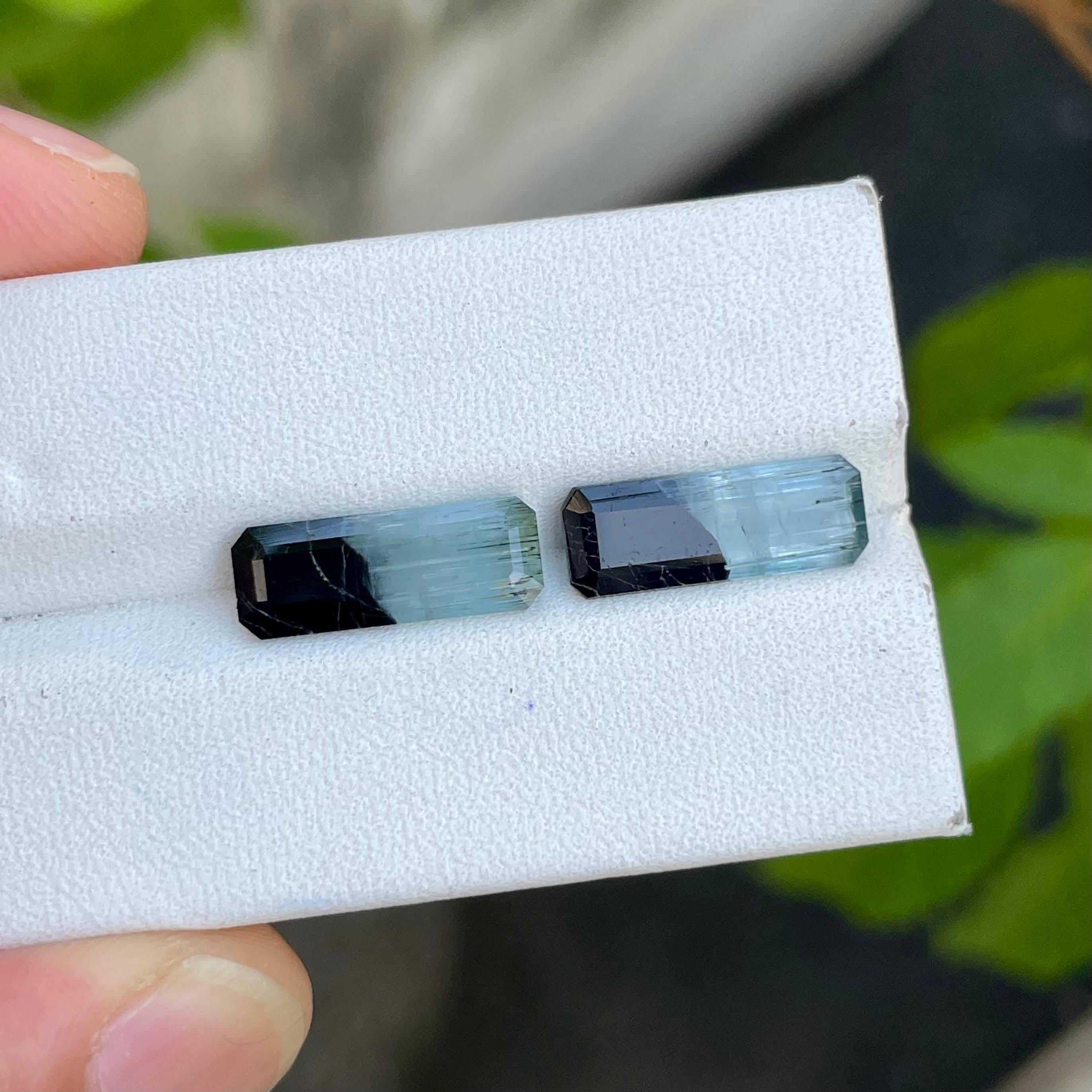 Modern 5.35 carats Bicolor Loose Tourmaline Pair Emerald cut Natural Afghan Gemstone For Sale