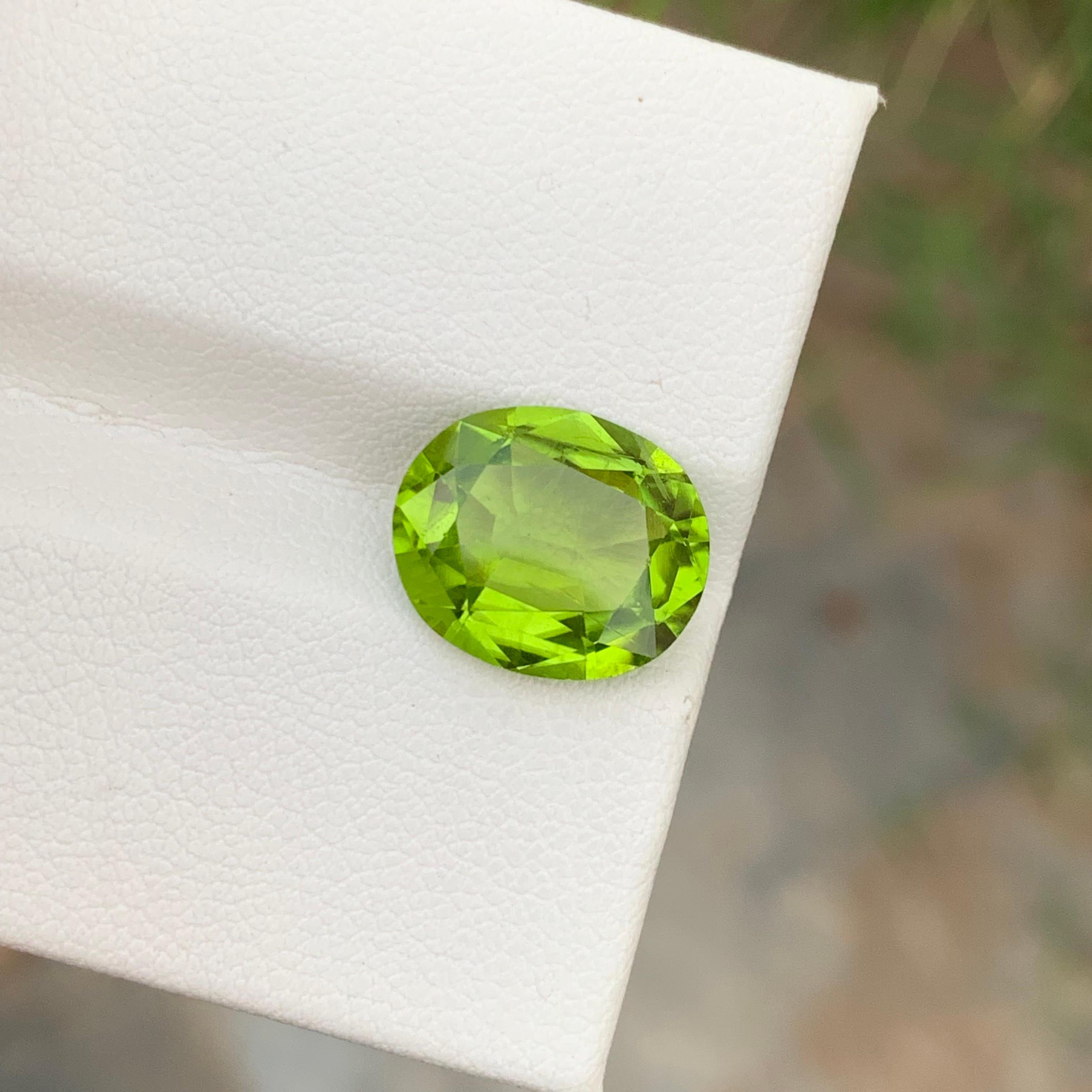 Loose Peridot 
Weight: 5.35 Carats 
Dimension: 12.4x10.5x5.6 Mm
Origin: Suppat Valley Mansehra Pakistan 
Color: Green
Shape: Oval
Treatment: Non
Certificate: On Customer Demand 
Peridot, often referred to as the 