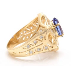 5.35 Carat Natural Tanzanite and Diamond 14 Karat Solid Yellow Gold Men's Ring