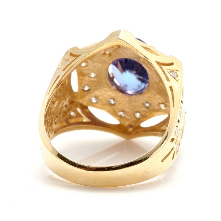 Emerald Cut 5.35 Carat Natural Tanzanite and Diamond 14 Karat Solid Yellow Gold Men's Ring For Sale