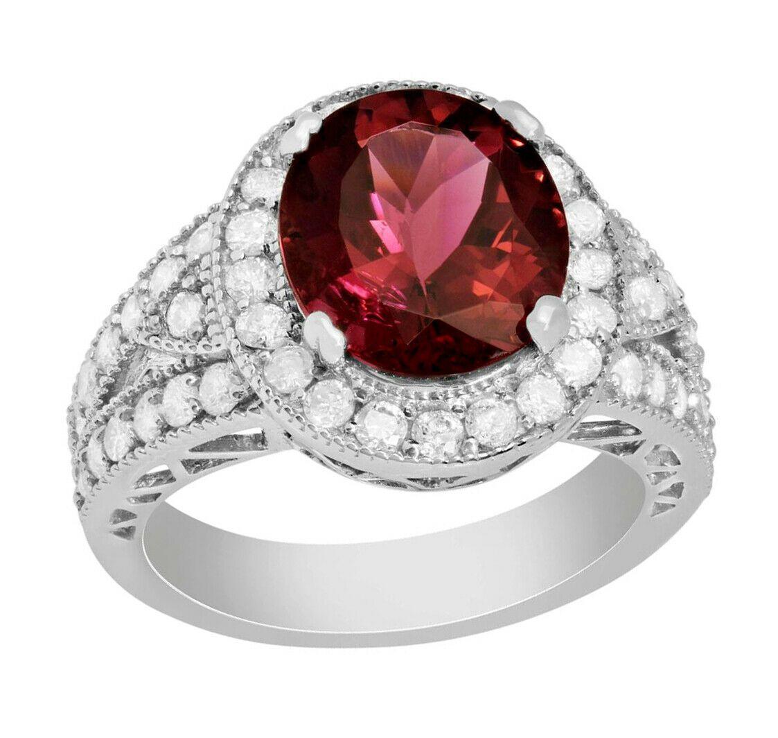 Mixed Cut 5.35 Carat Natural Tourmaline and Diamond 14 Karat Solid White Gold Ring For Sale