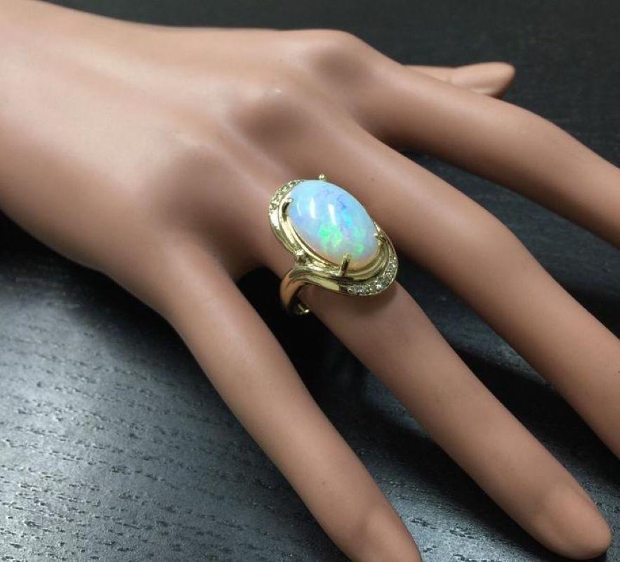 5.35 Ct Natural Impressive Ethiopian Opal and Diamond 14K Solid Yellow Gold Ring In New Condition For Sale In Los Angeles, CA