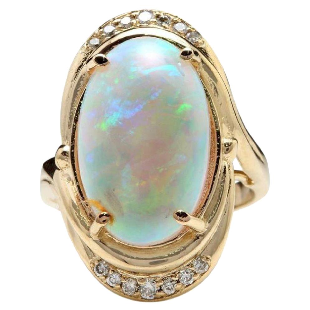 5.35 Ct Natural Impressive Ethiopian Opal and Diamond 14K Solid Yellow Gold Ring For Sale