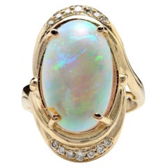 5.35 Ct Natural Impressive Ethiopian Opal and Diamond 14K Solid Yellow Gold Ring