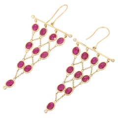 5.35 Ct Ruby and Diamond Knit Dangle Earrings in 18K Yellow Gold