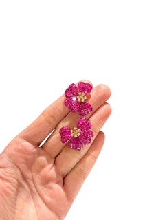 53.50 Carat Invisible Set Ruby and Diamond Detachable Earring in 18K Gold