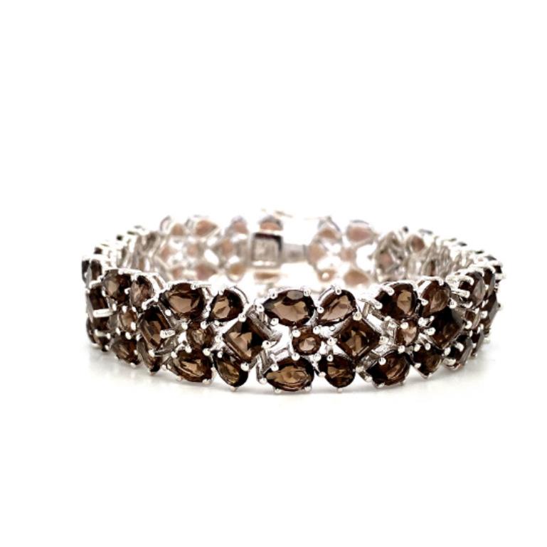 Retro 53.50 CT Smoky Topaz Wide Statement Bracelet Crafted in 925 Sterling Silver For Sale