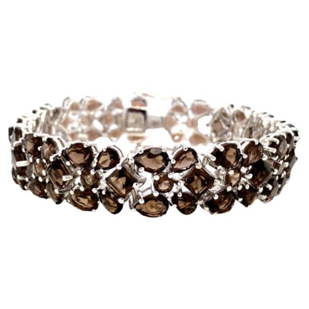 53.50 CT Smoky Topaz Wide Statement Bracelet Crafted in 925 Sterling Silver For Sale