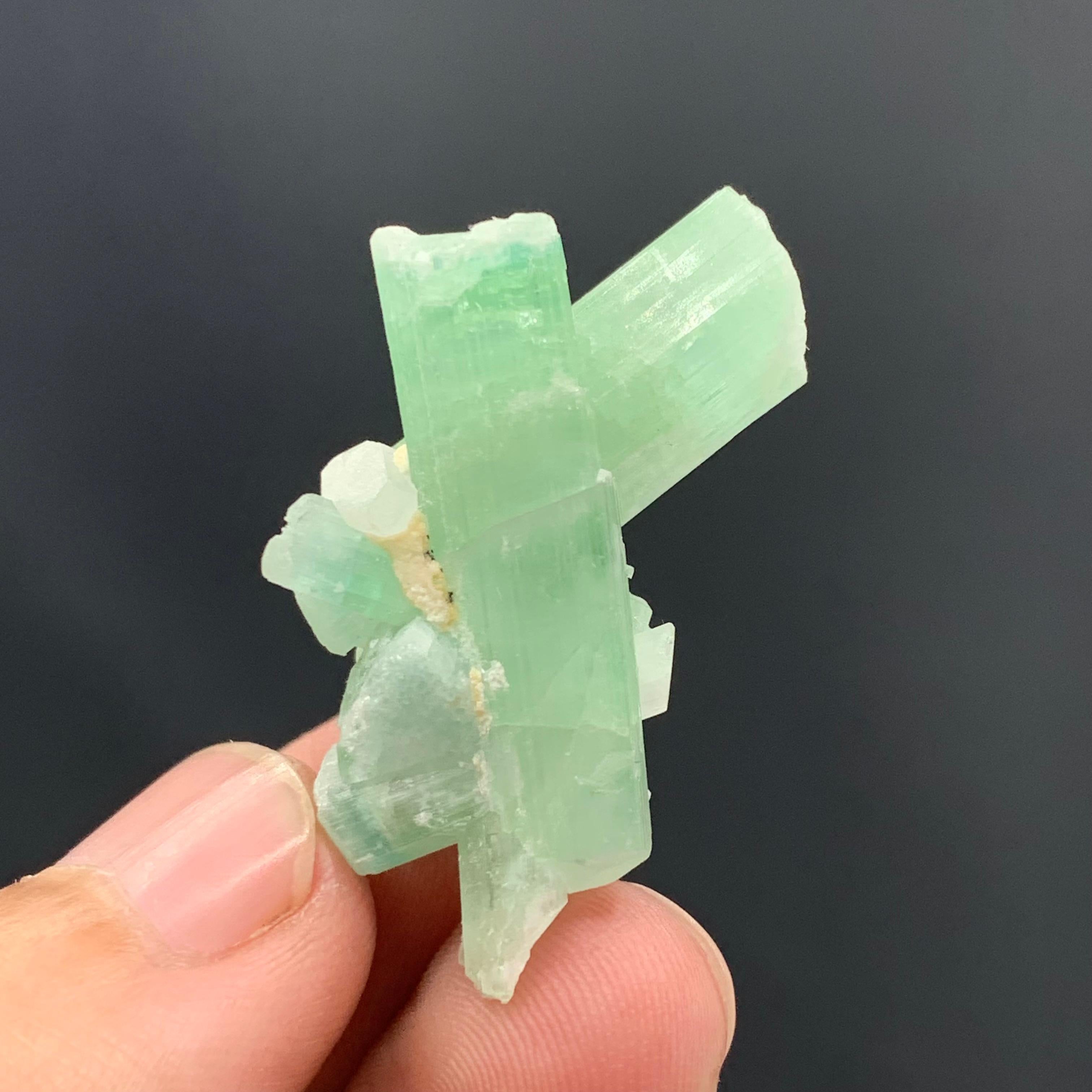 53.55 Cts Adorable Green Sea-foam Tourmaline Crystal Bunch From Afghanistan  For Sale 3