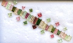 53.57 Carats Princess & Baguettes Tourmaline Layout Suite Faceted Cut Stones