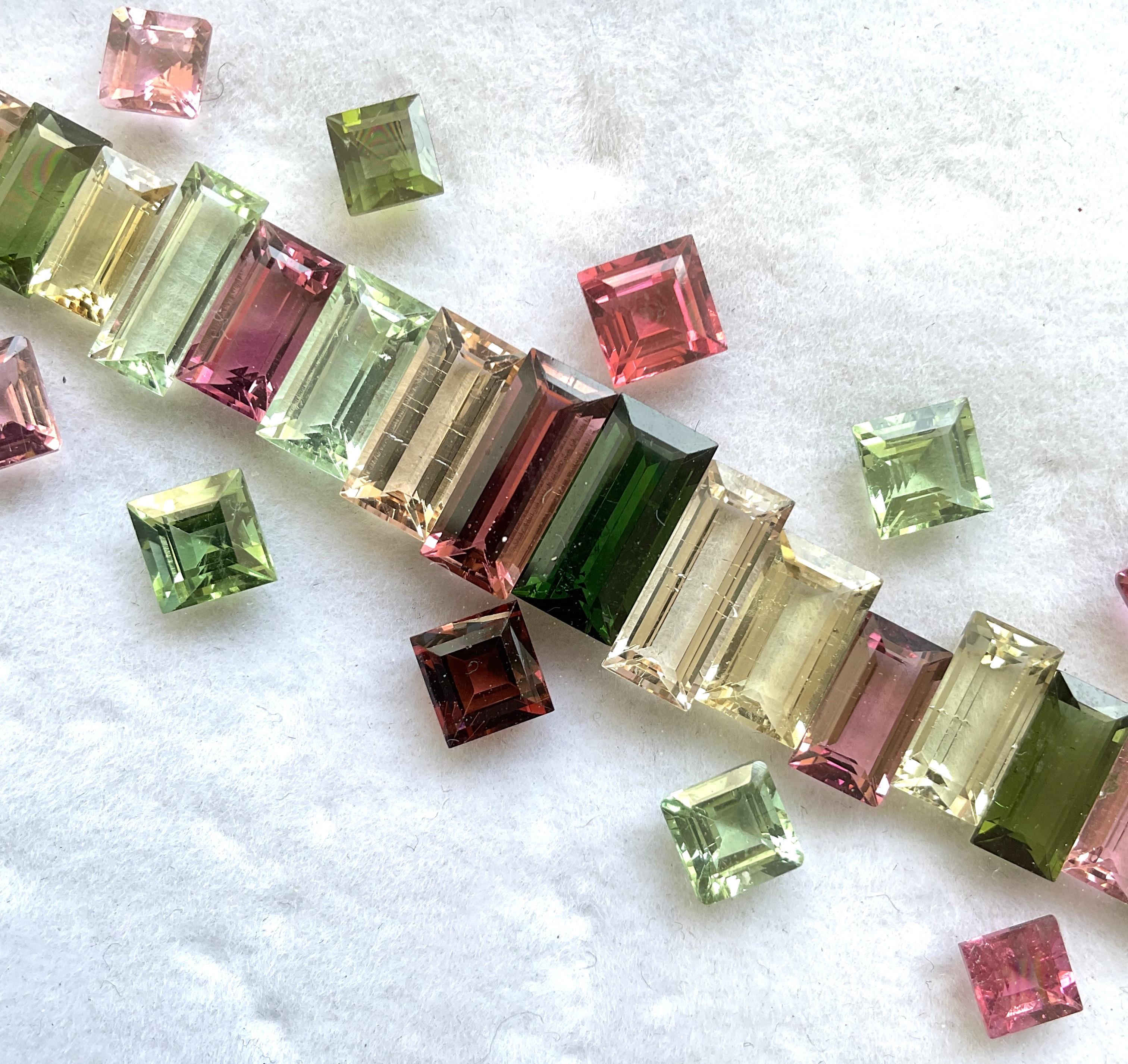 53.57 Carats Princess & Baguettes Tourmaline Layout Suite Faceted Cut Stones In New Condition For Sale In Jaipur, RJ