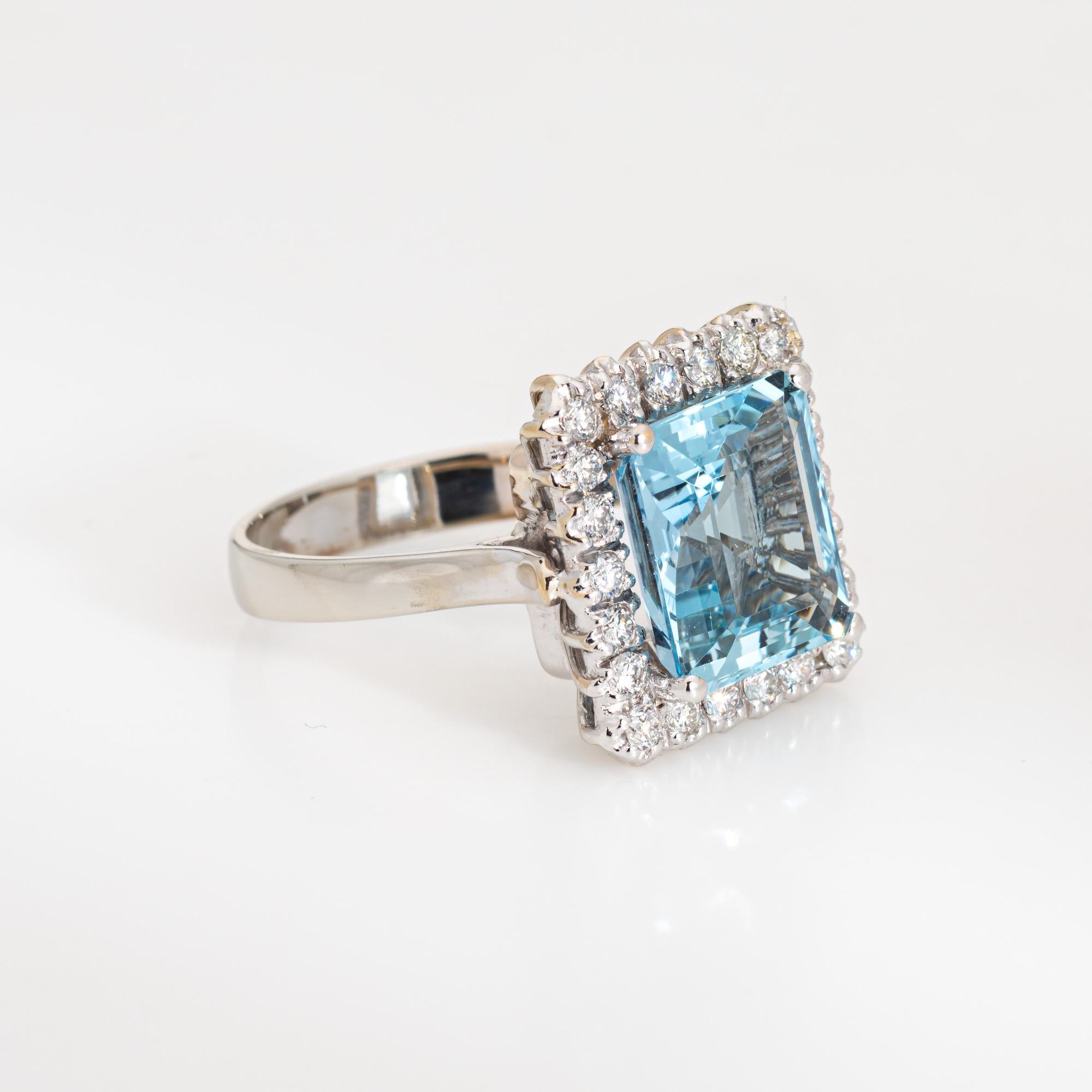 Modern 5.35ct Aquamarine Diamond Square Ring Vintage 18k White Gold Cocktail Jewelry For Sale