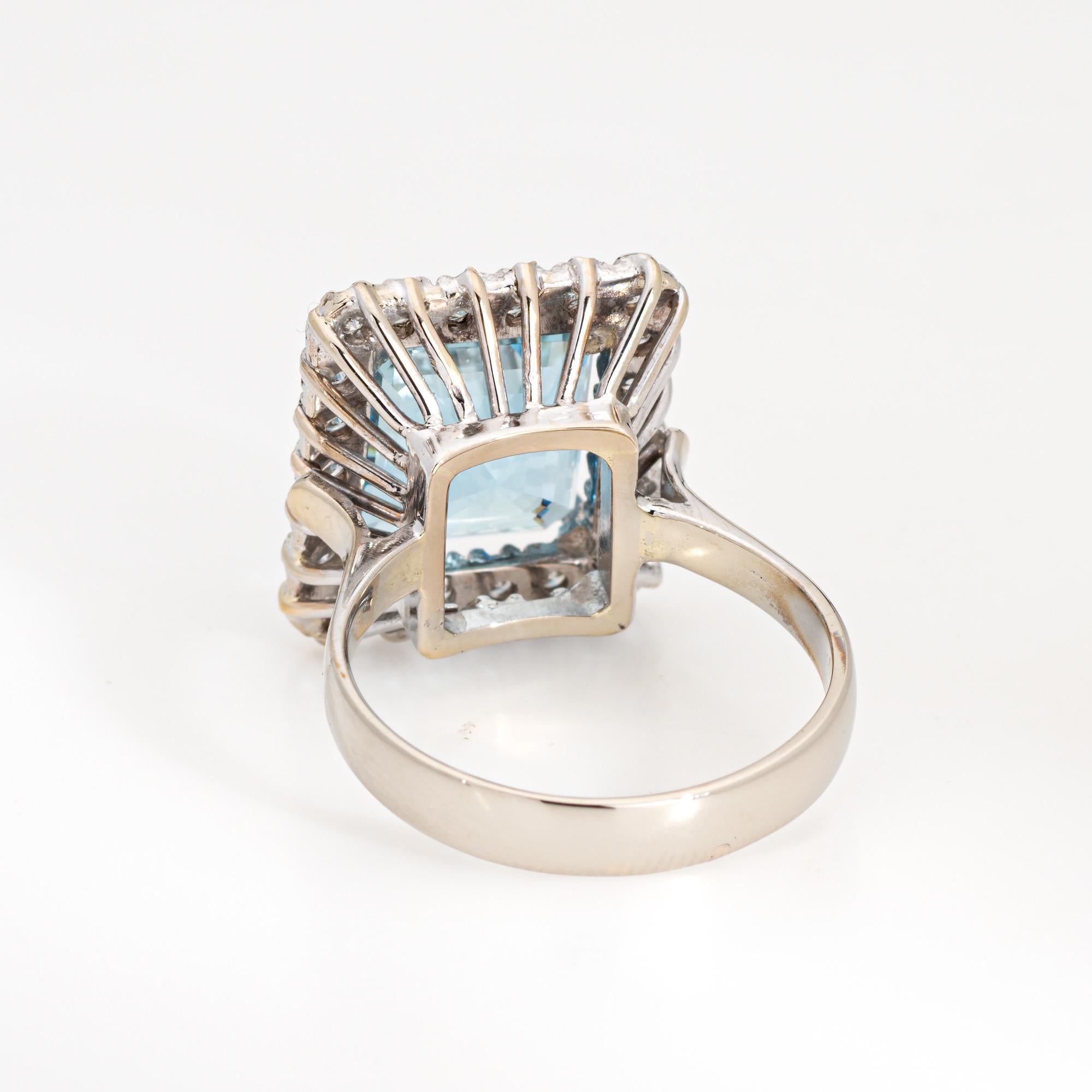 5.35ct Aquamarine Diamond Square Ring Vintage 18k White Gold Cocktail Jewelry In Good Condition For Sale In Torrance, CA