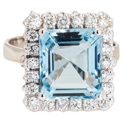 5,35ct Aquamarin Diamant Quadratischer Ring Vintage 18k Weißgold Cocktail-Schmuck