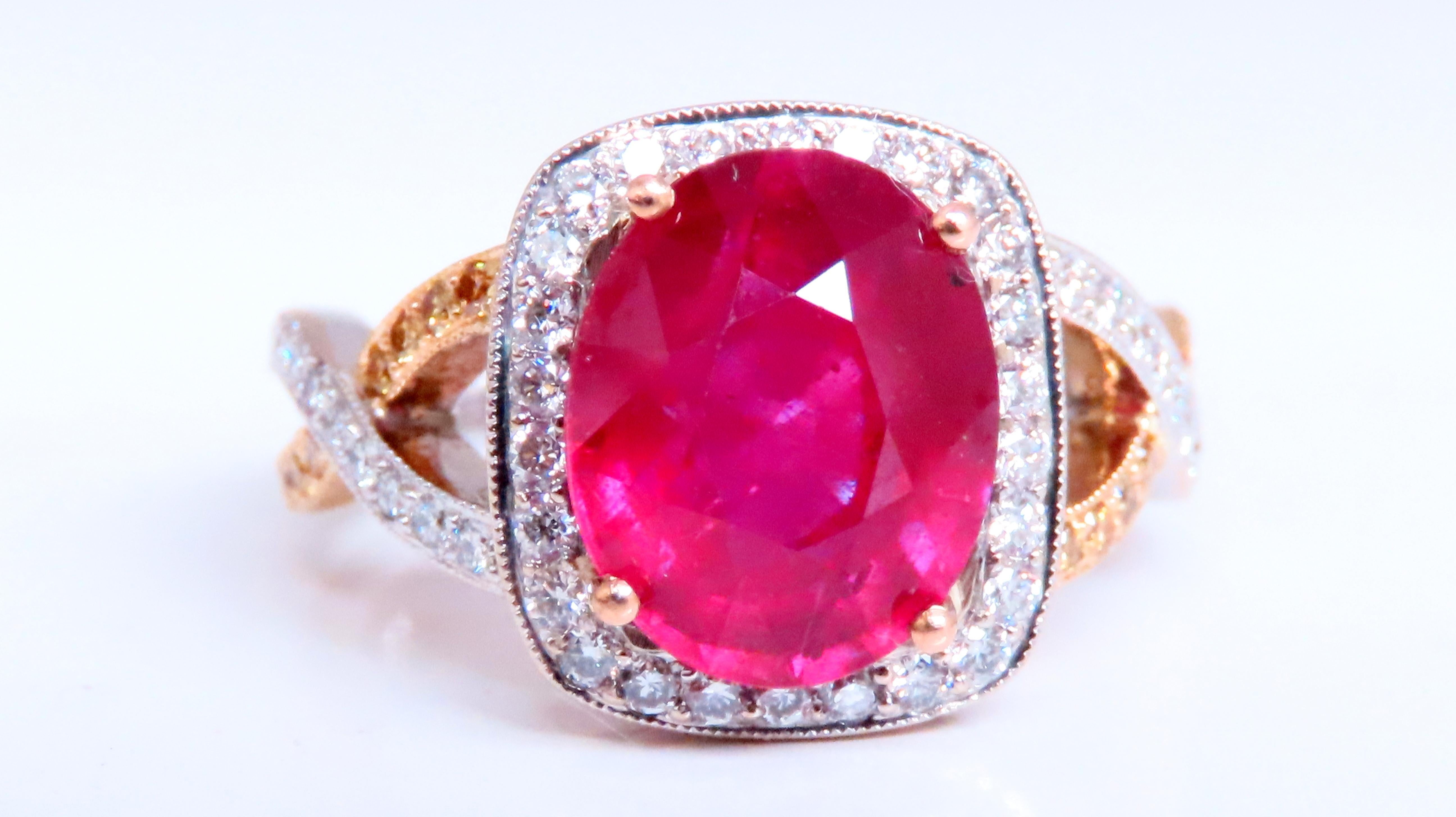 Anillo de diamantes con rubí natural de 5,35 ct Oro de 14 quilates 12442 Corte oval en venta