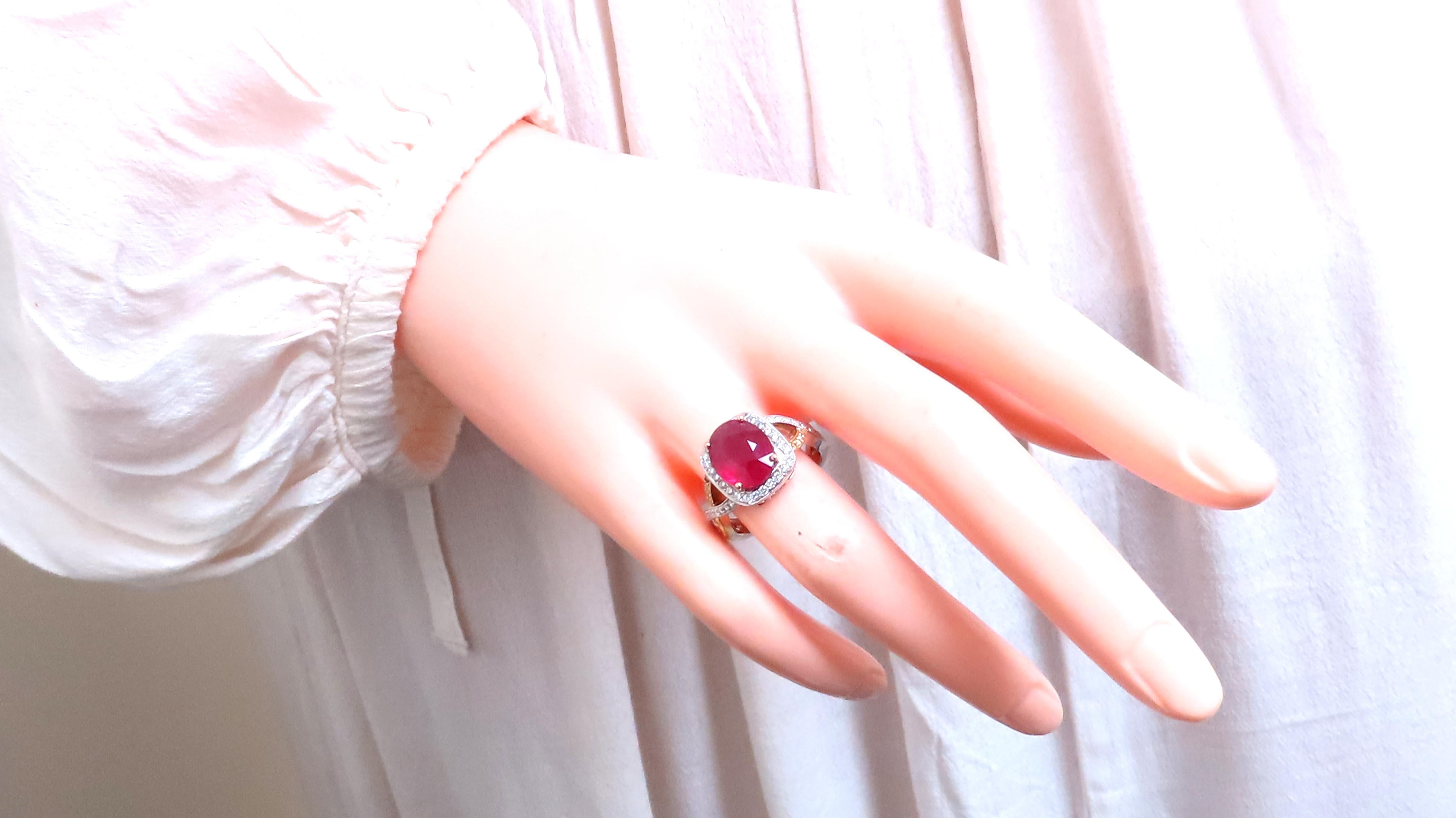 Anillo de diamantes con rubí natural de 5,35 ct Oro de 14 quilates 12442 en venta 1