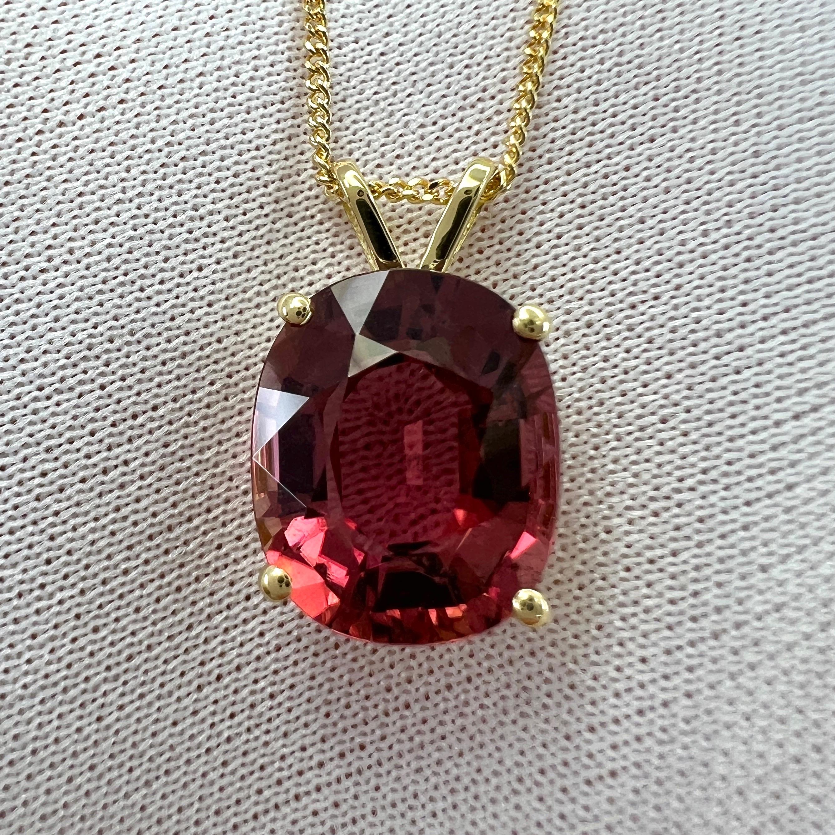 Oval Cut 5.35ct Pink Orange Rubellite Tourmaline Oval 18k Yellow Gold Pendant Necklace For Sale