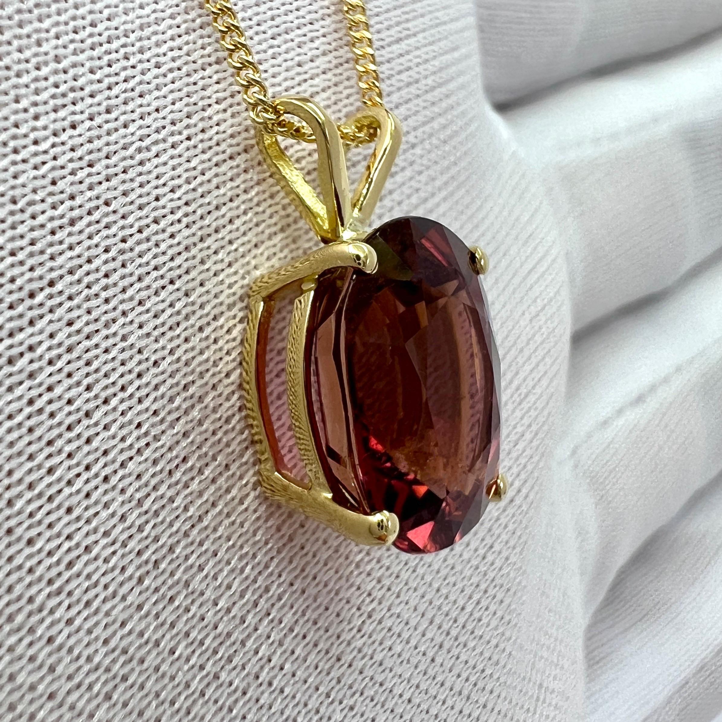 Women's or Men's 5.35ct Pink Orange Rubellite Tourmaline Oval 18k Yellow Gold Pendant Necklace For Sale