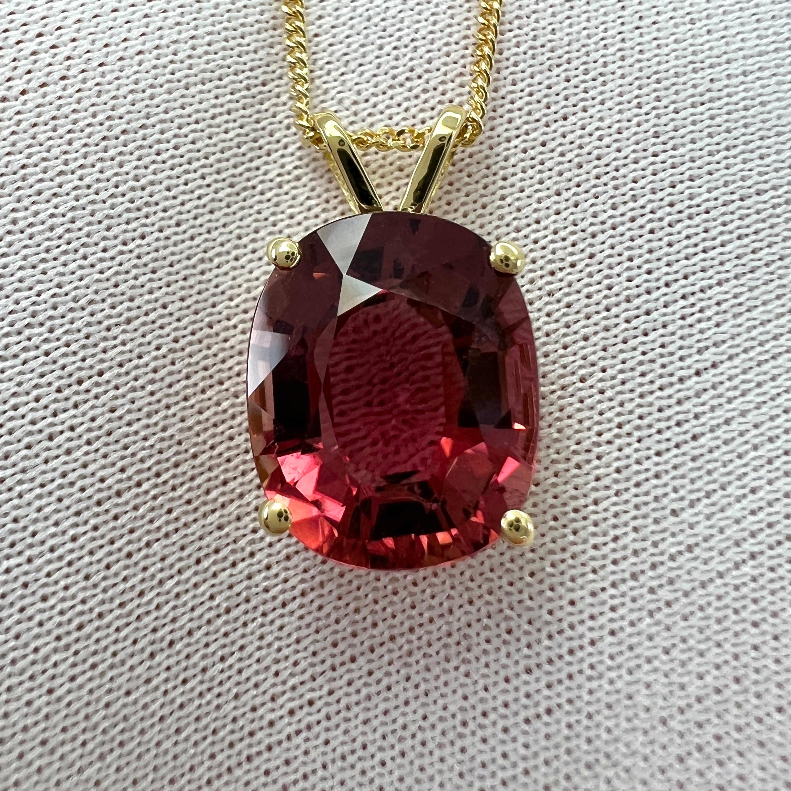 5.35ct Pink Orange Rubellite Tourmaline Oval 18k Yellow Gold Pendant Necklace For Sale 1