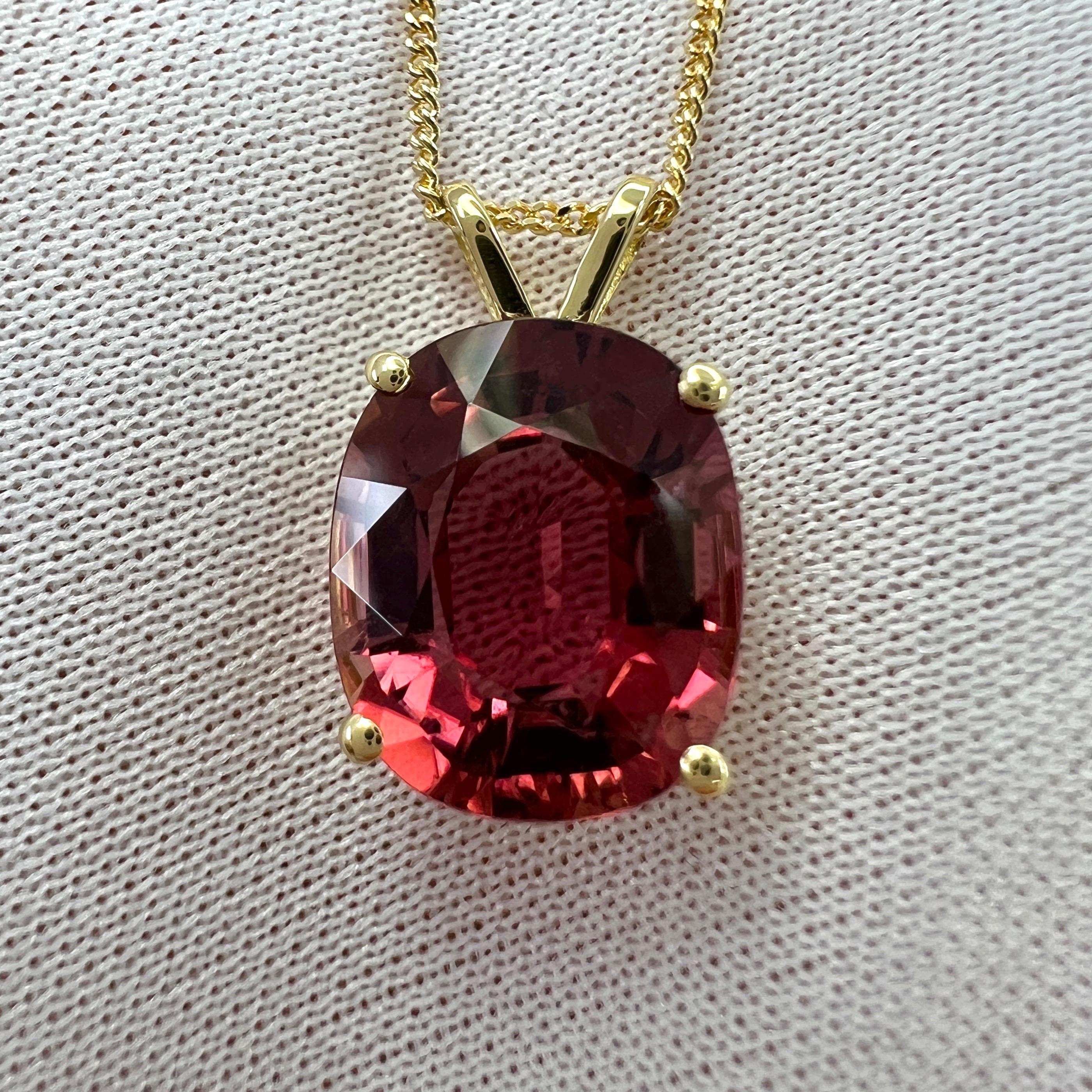 5.35ct Pink Orange Rubellite Tourmaline Oval 18k Yellow Gold Pendant Necklace For Sale 2