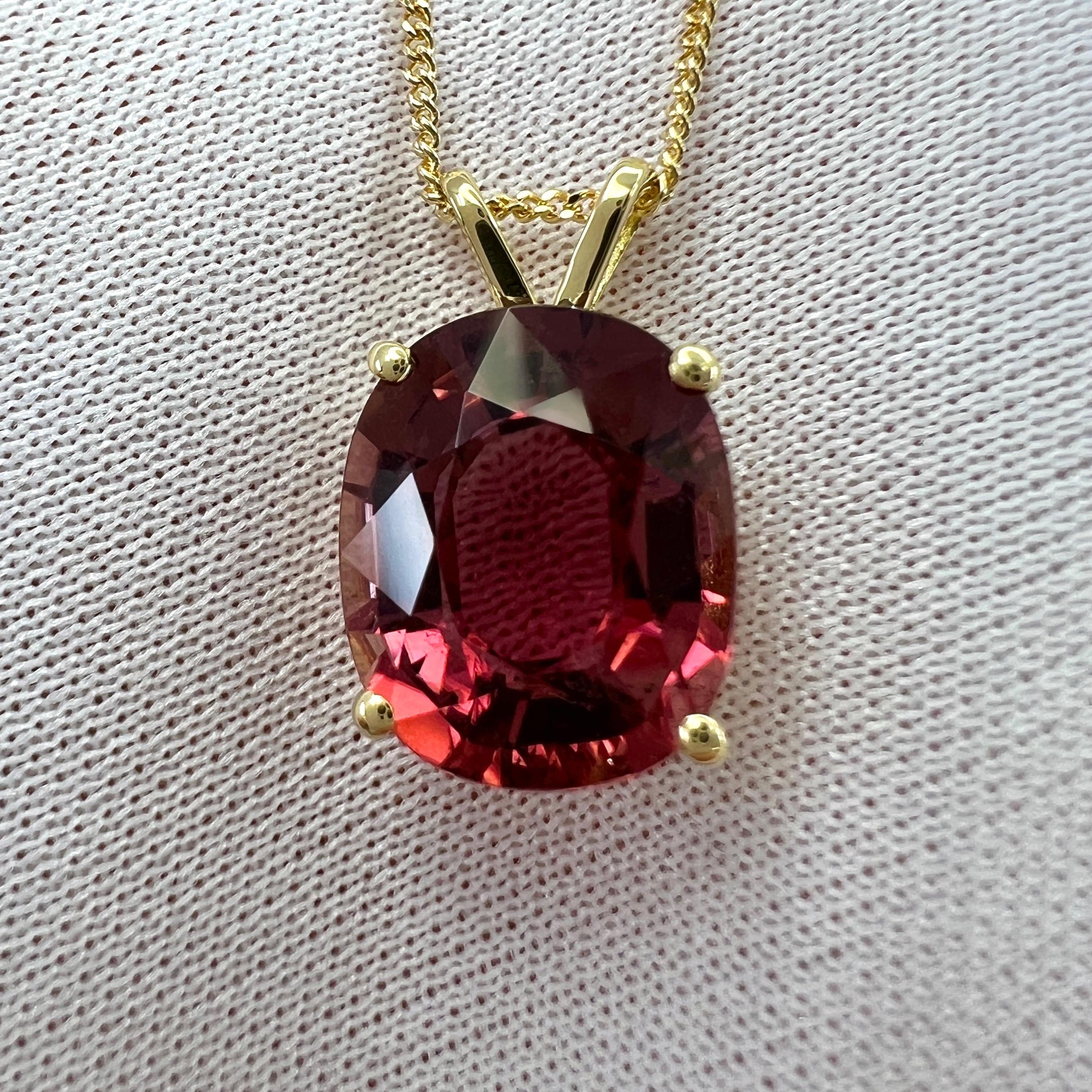 5.35ct Pink Orange Rubellite Tourmaline Oval 18k Yellow Gold Pendant Necklace For Sale 3