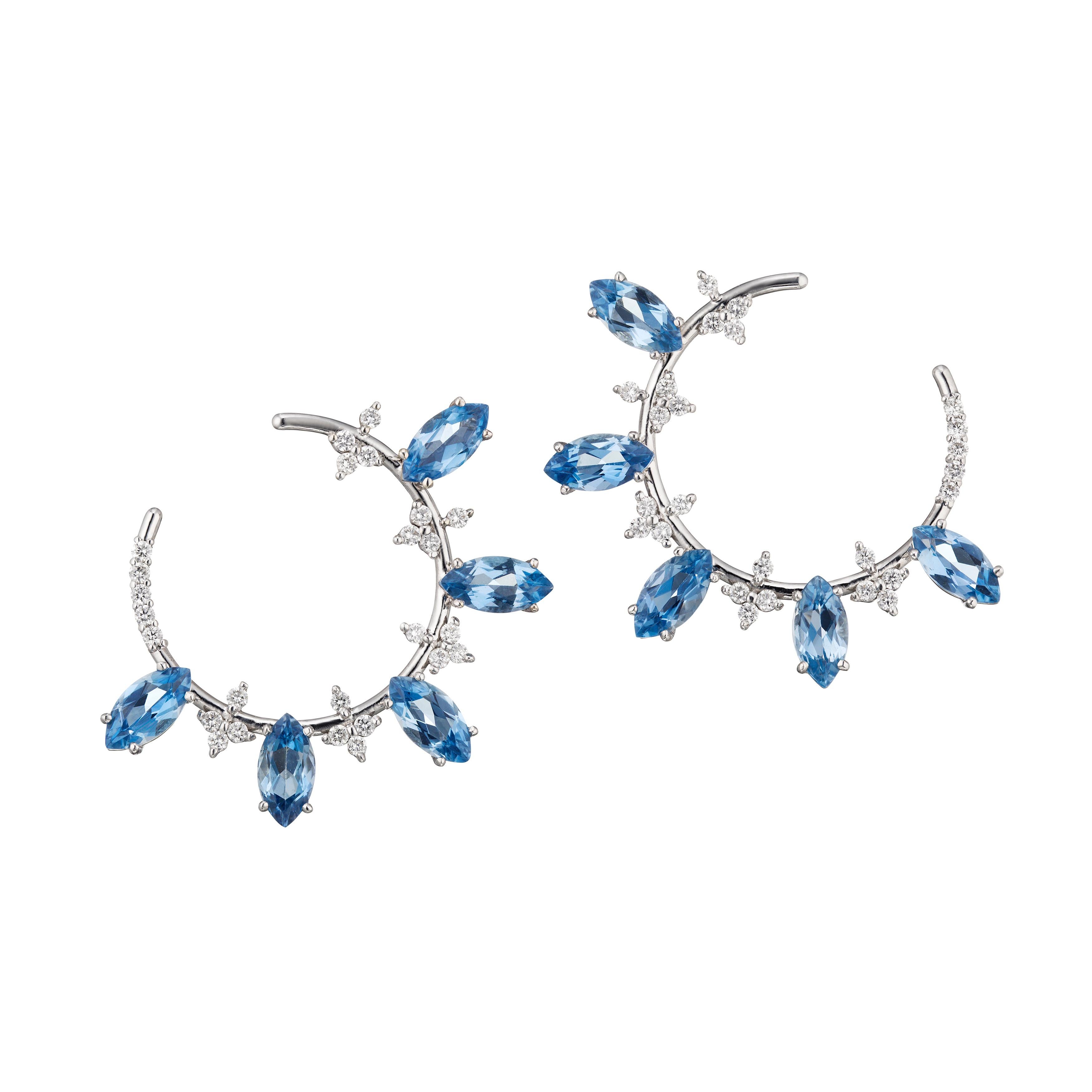 5.36 AquaMarine and Diamonds Loop Earrings in White 18 Karat Gold For Sale