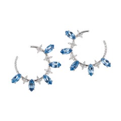 5.36 AquaMarine and Diamonds Loop Earrings in White 18 Karat Gold