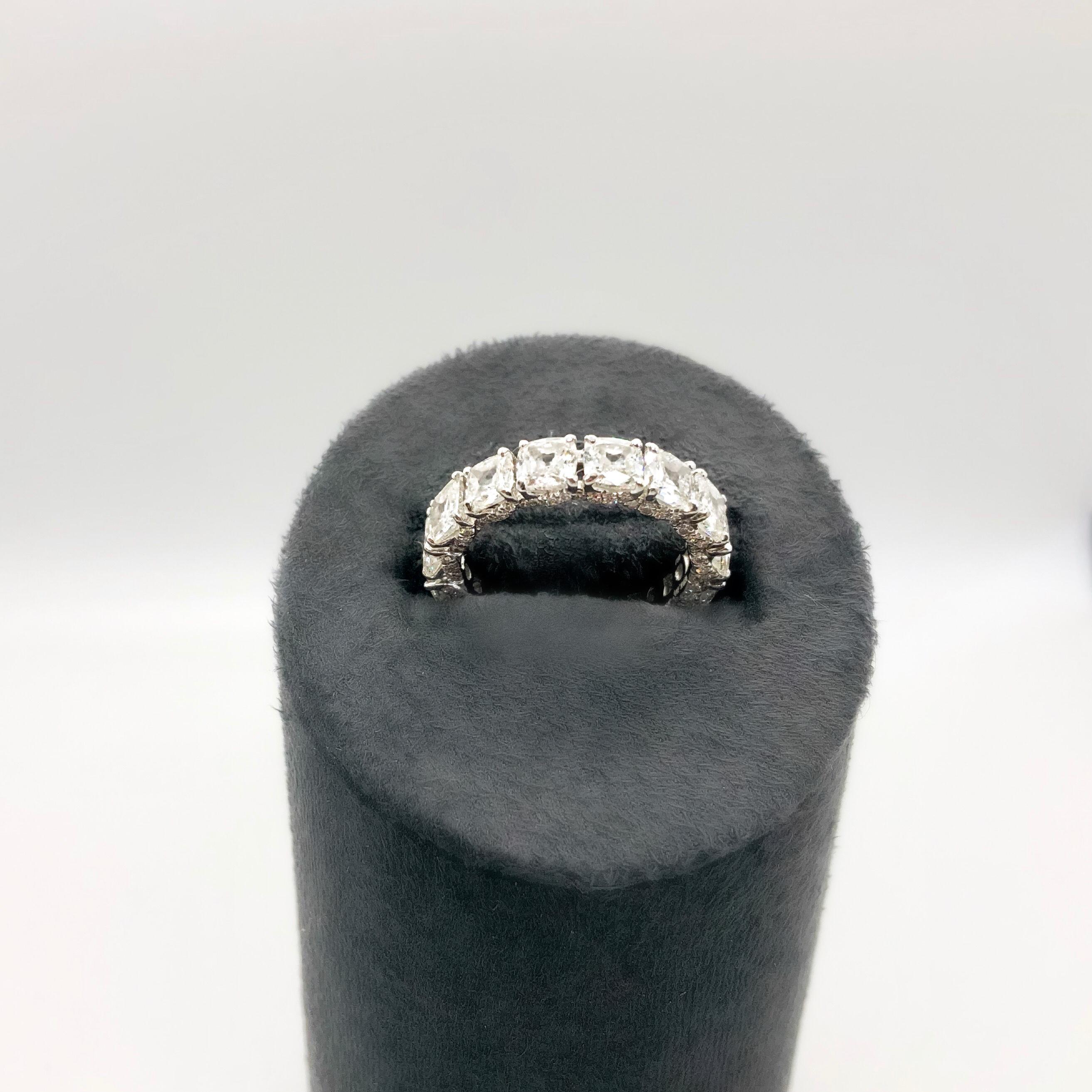 Modern 5.36 Carat Cushion Old Diamond Eternity Band by 64Facets in 18 Karat White Gold For Sale