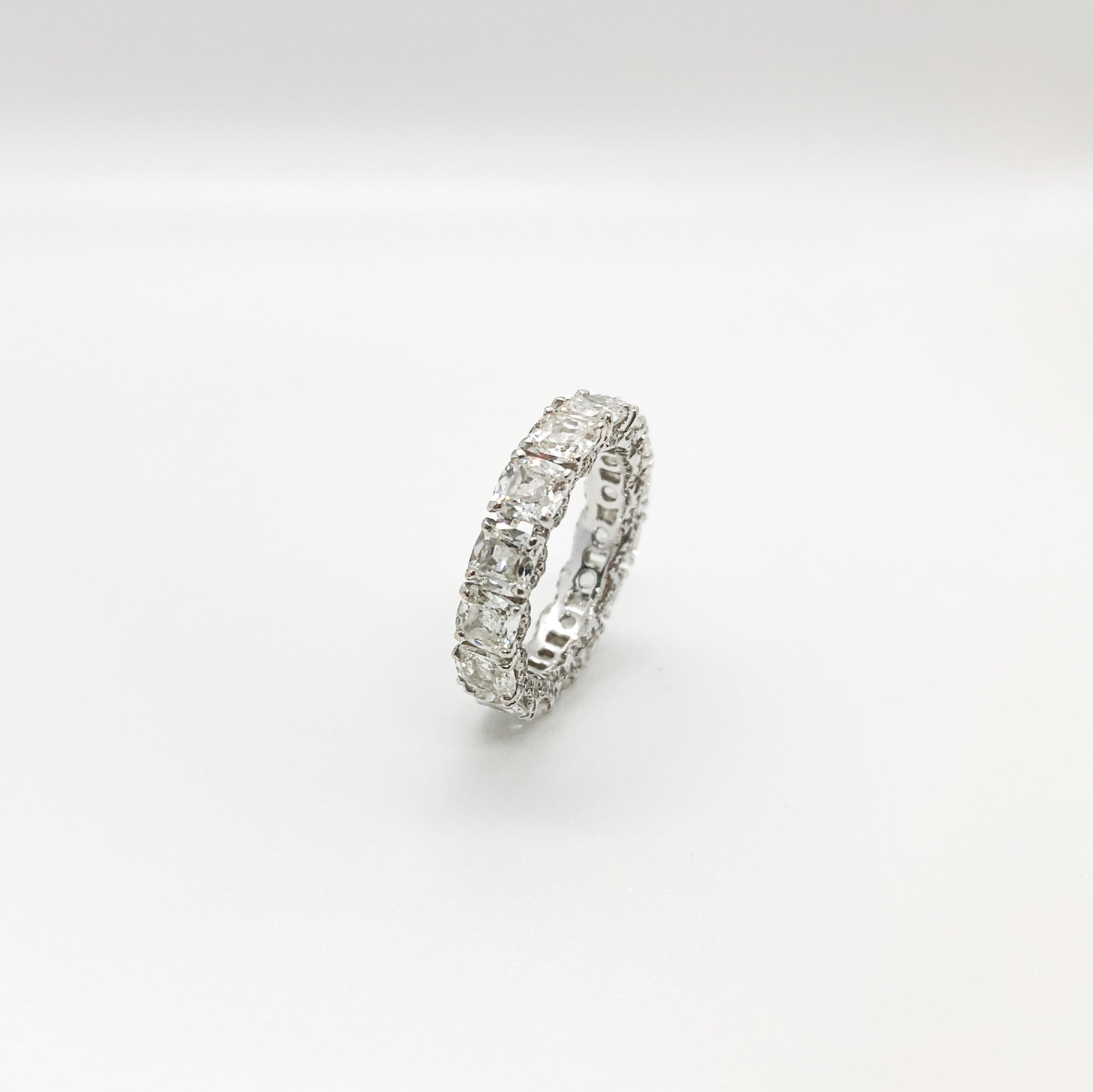 5.36 Carat Cushion Old Diamond Eternity Band by 64Facets in 18 Karat White Gold For Sale 1