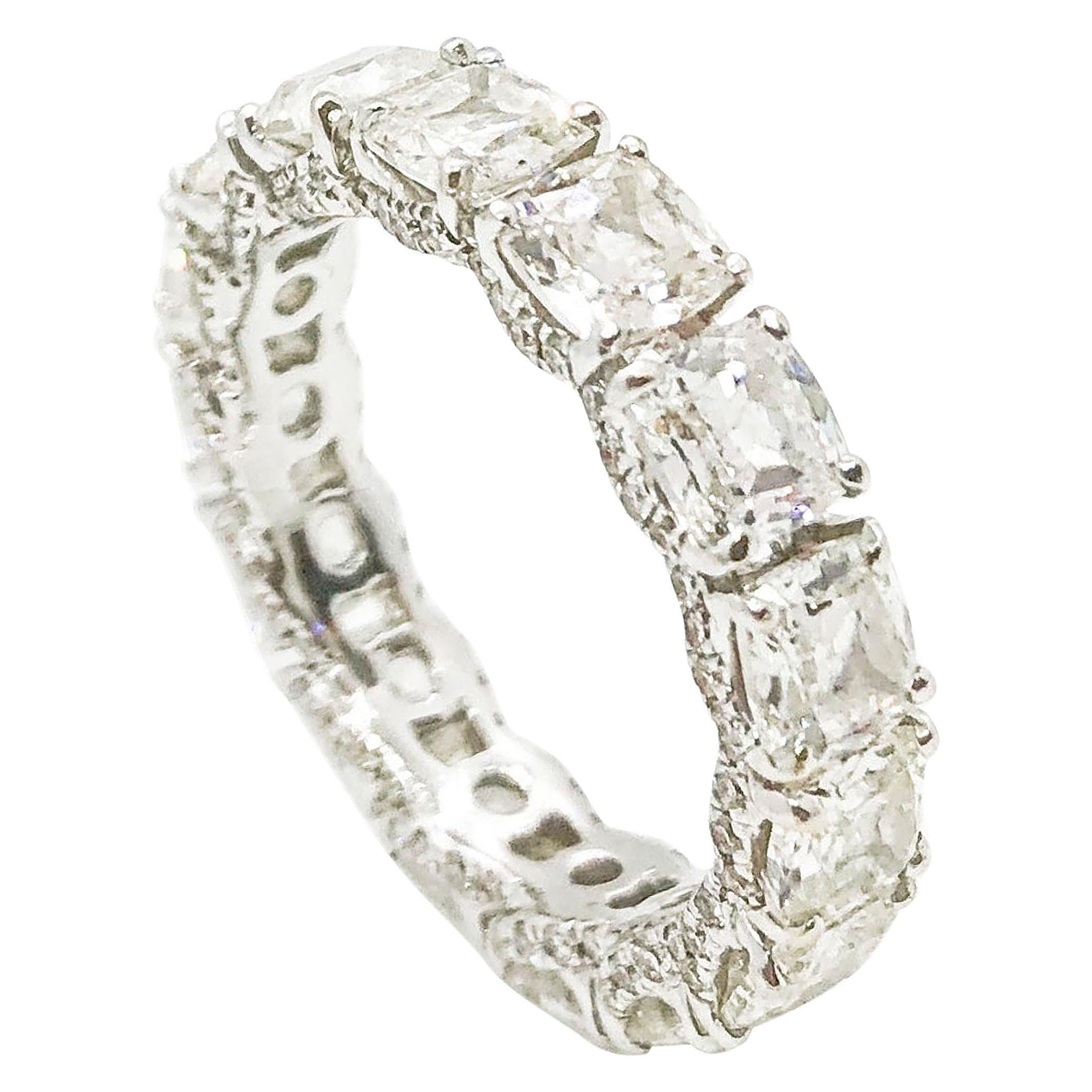 5.36 Carat Cushion Old Diamond Eternity Band by 64Facets in 18 Karat White Gold For Sale