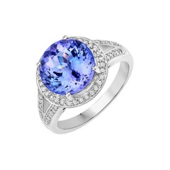 5.36 Carat Genuine Tanzanite and White Diamond 14 Karat White Gold Ring