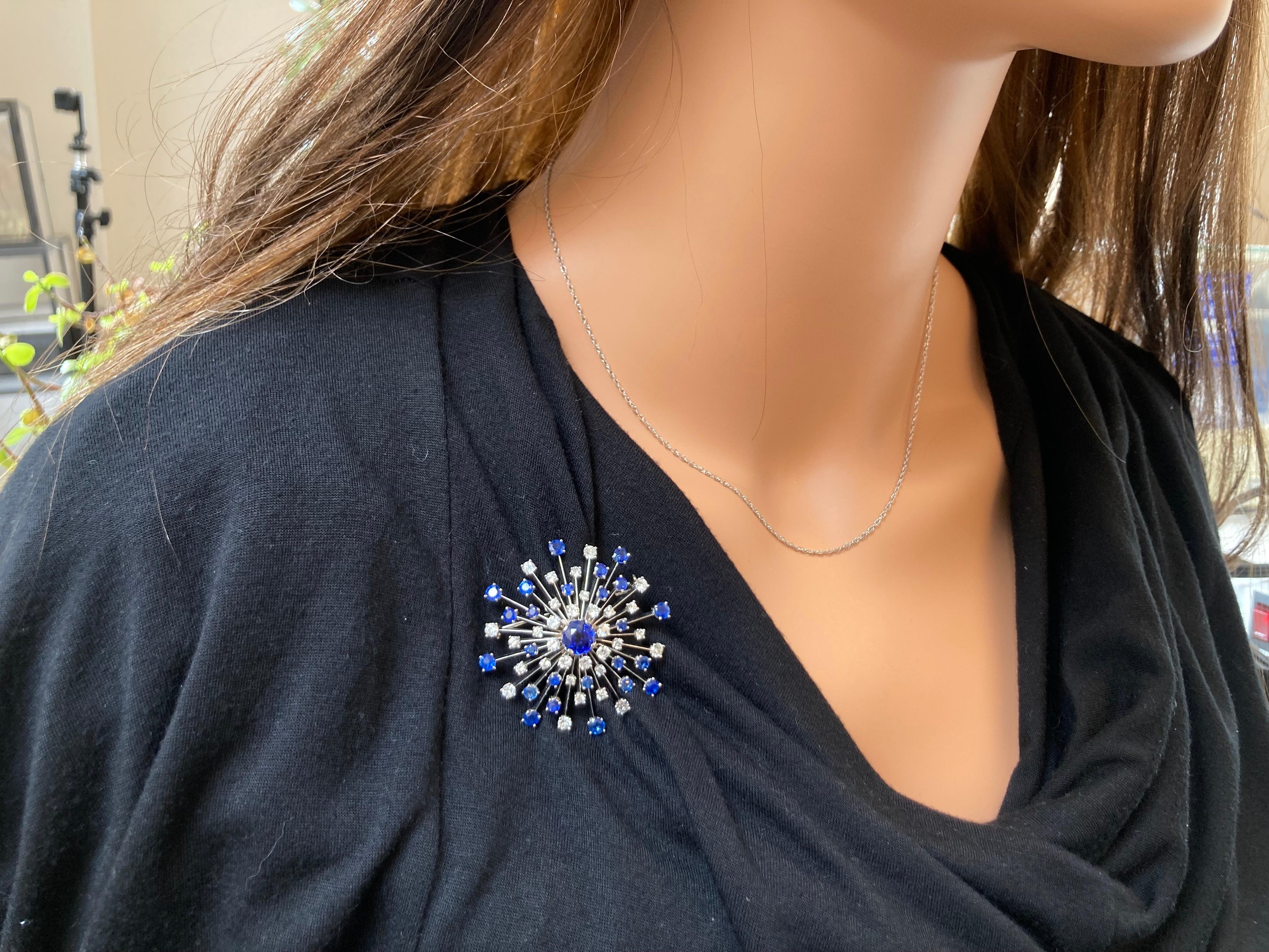 Women's 5.36 Carat GIA Certified Blue Sapphire & Diamond Pendant In Platinum For Sale