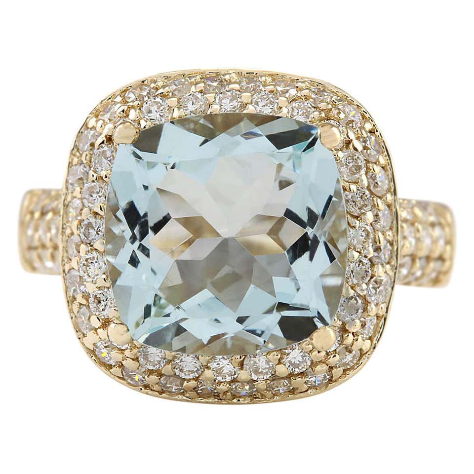 3.08 Carat Impressive Natural Aquamarine and Diamond 14 Karat Yellow ...