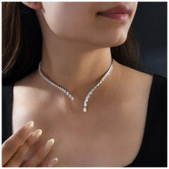 5.36 Carat Natural Diamond Open Teardrop Lariat Necklace 14K White Gold Jewelry
