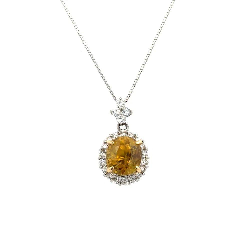 Modernist 5.36 Carat Oval Sphene and RBC Diamond Platinum Pendant Necklace For Sale